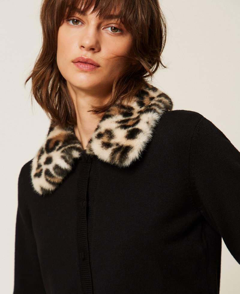 Jacket with faux fur and knit collar Black Woman 262AP3130_00006_04