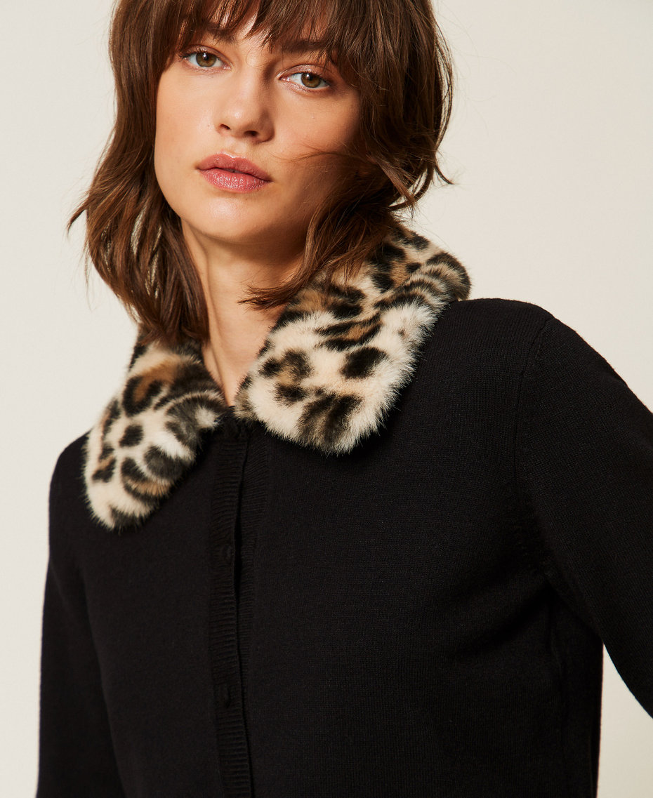 Jacket with faux fur and knit collar Black Woman 262AP3130_00006_04
