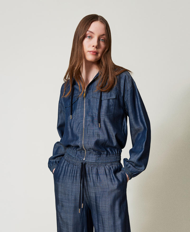 Felpa in chambray con zip Blue Denim Donna 251LL2DAA_12351_02