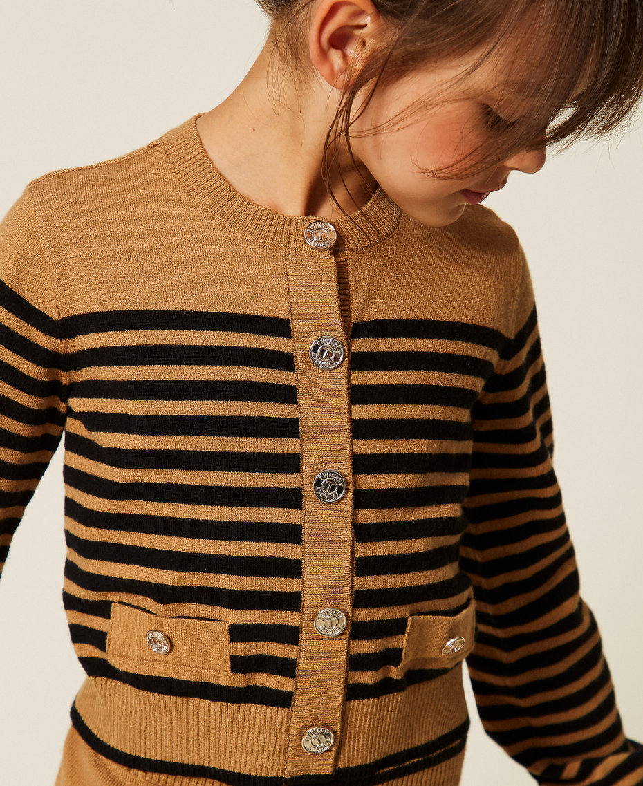 Striped knit cardigan "Iced Coffee" Brown/Black Stripes Girl 262GJ3030_13772_04