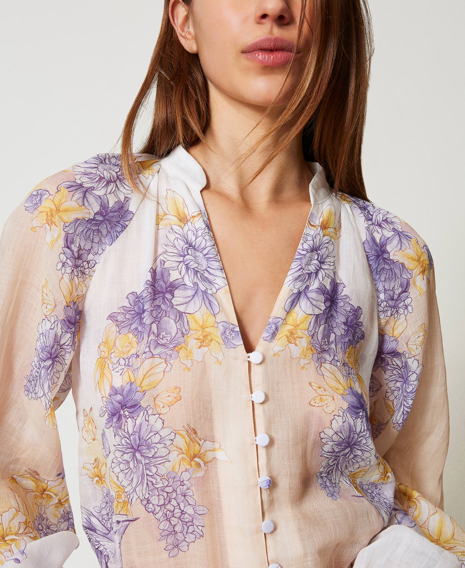 Camicia in rami&egrave; a fiori Stampa Flowers / Colibr&igrave; Cold Lavander / Yellow Donna 251TT2061_12512_04