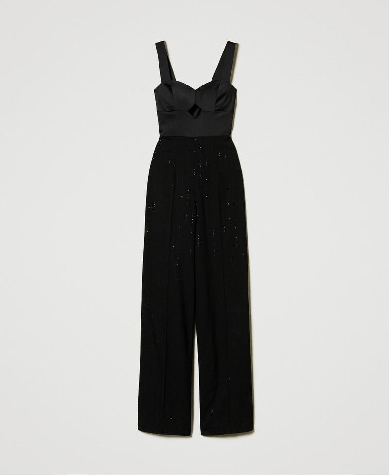 Satin and cloth jumpsuit with sequins Black Woman 242TT2165_00006_S0