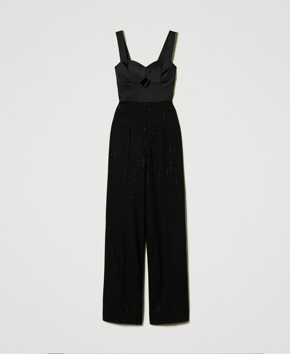 Satin and cloth jumpsuit with sequins Black Woman 242TT2165_00006_S0