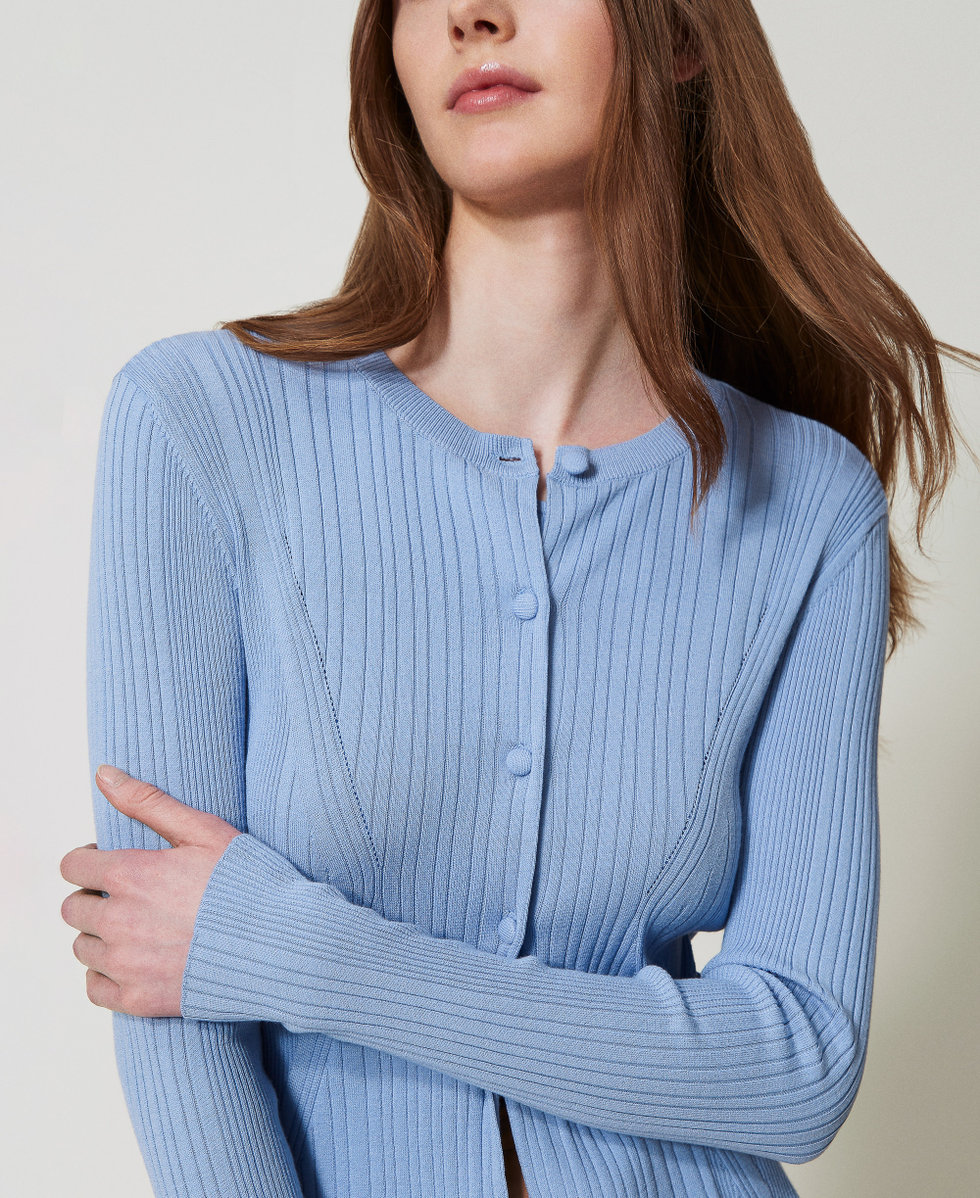 Fitted ribbed cardigan Light Blue Topaz Woman 251LL3FAA_12106_PD