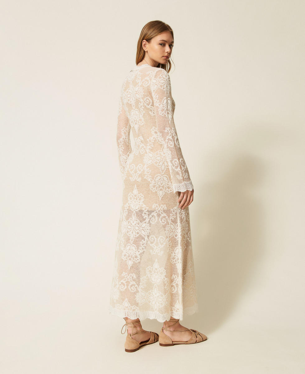 Long jacquard alpaca blend knit dress Woman, Beige | TWINSET Milano