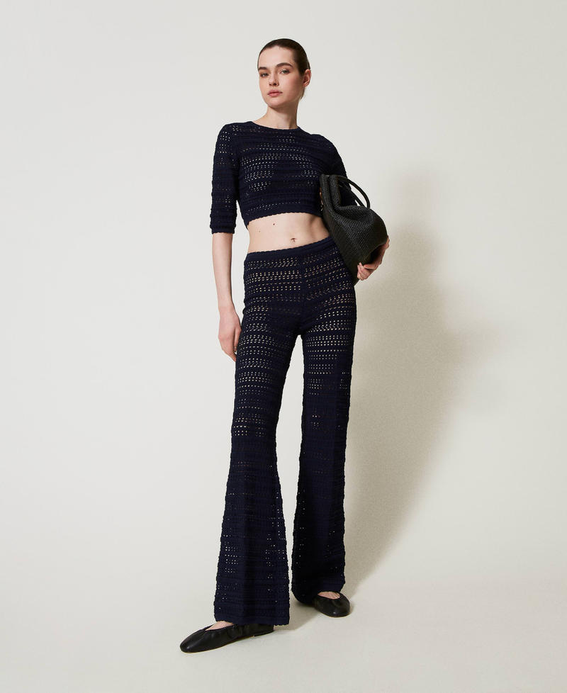 Openwork knit trousers Blue Night Woman 251TP3193_00238_01