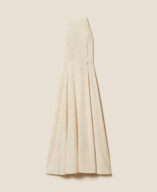 Robe longue avec encolure am&eacute;ricaine et imprim&eacute;