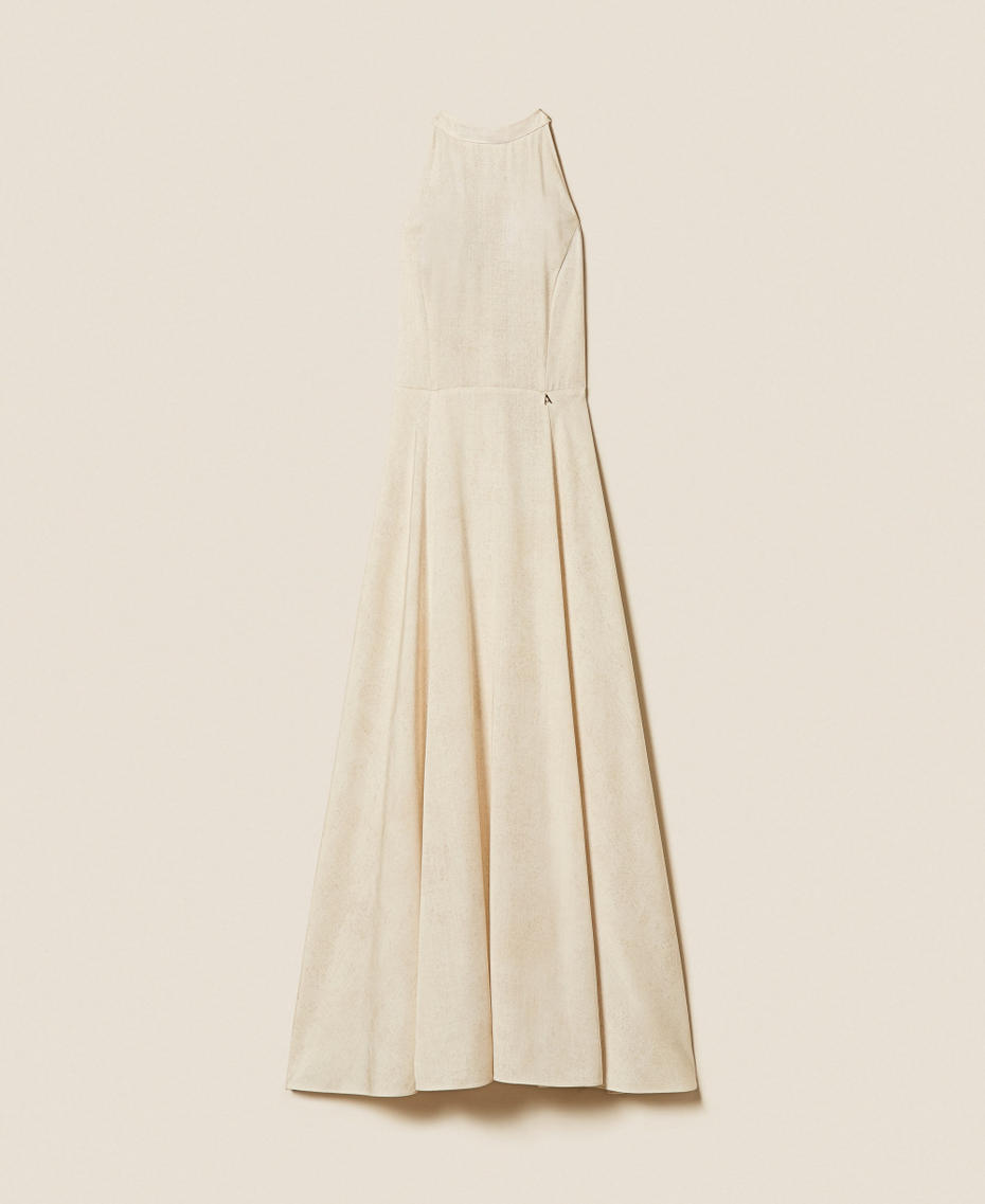 Langes Neckholder-Kleid mit Printmotiv Burn Wash Printed Beige &bdquo;Safari&ldquo; Frau 261AT2134_13461_S0