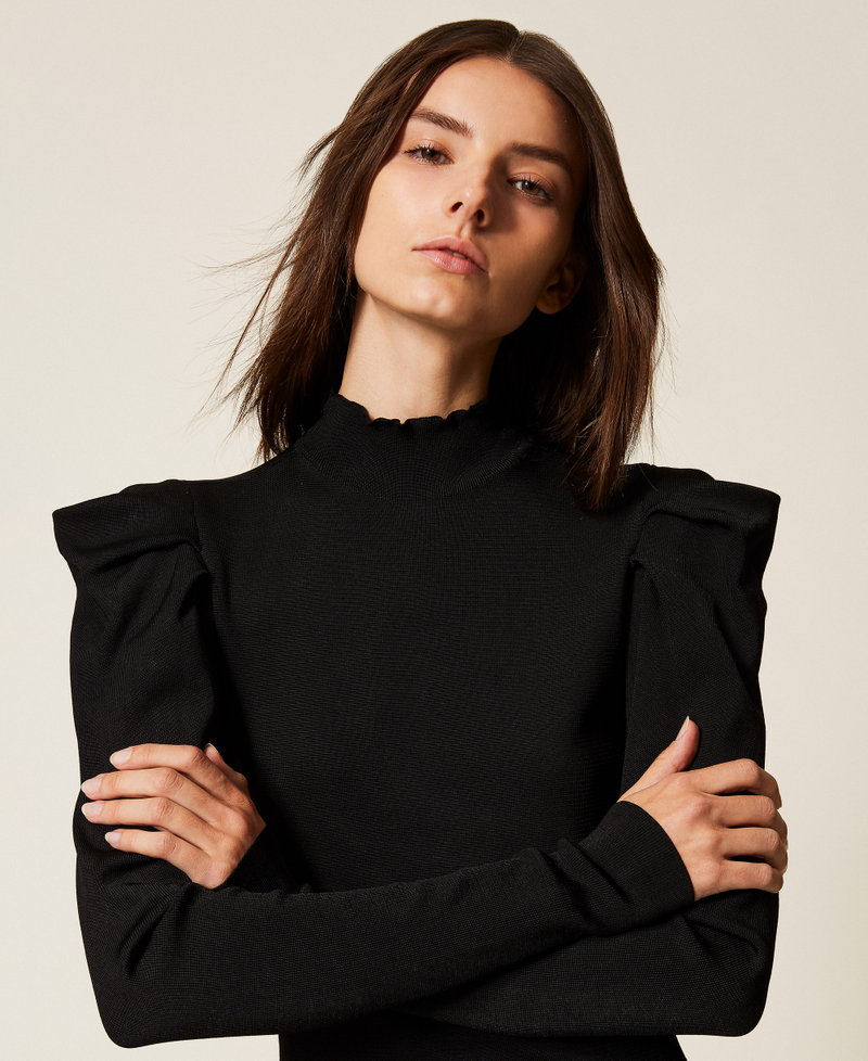 Short knit dress with draping Black Woman 252AT3010_00006_03