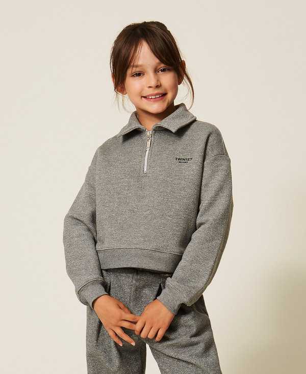 Sweatshirt with lurex and embroidered logo