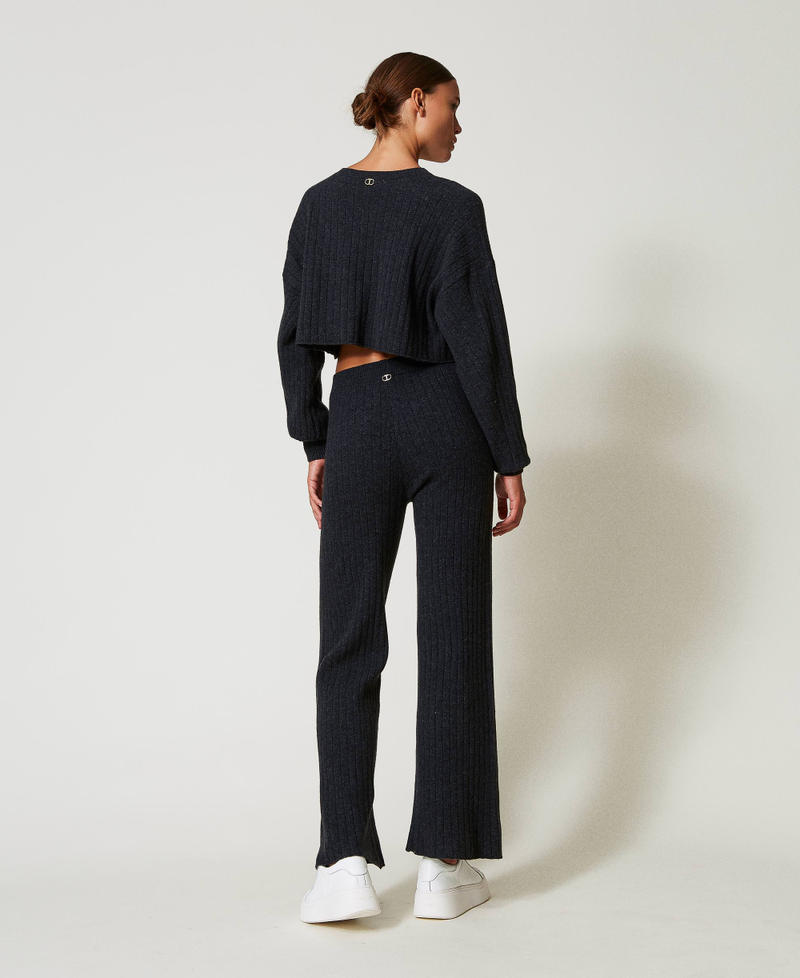 Pantalon palazzo en maille de laine m&eacute;lang&eacute;e Gris Anthracite Chin&eacute; Femme 242TT3361_12030_03