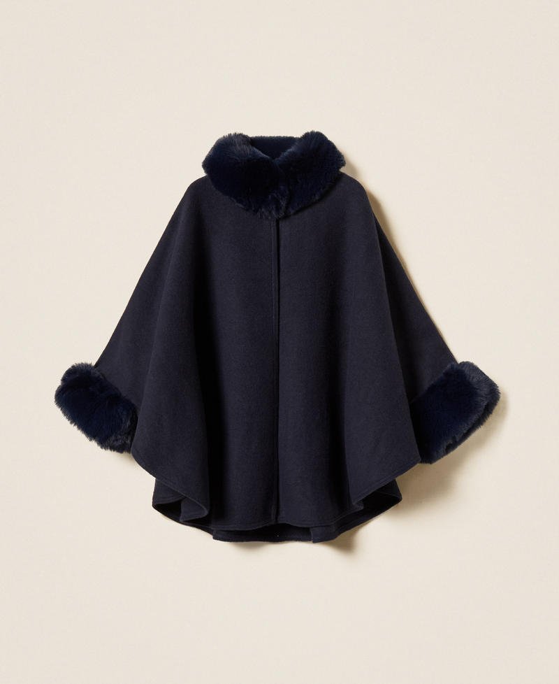 Poncho aus Tuch mit Kunstpelz Klassisches Blau Frau 262TO5730_11956_S0