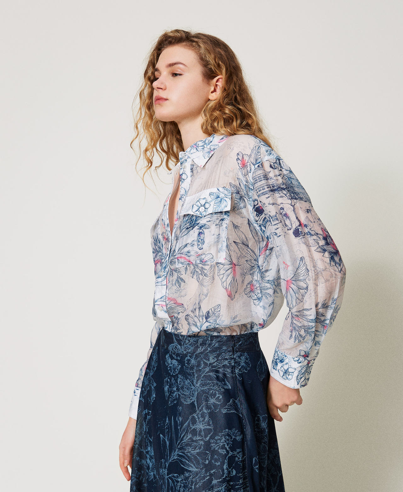 MYFO Hemd aus Organza mit Blumenmotiv Japanese Toile De Jouy Frau 251AQ2091_12431_02