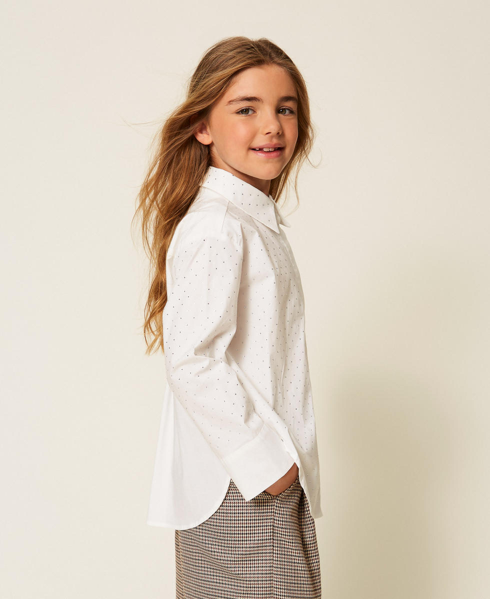 Oversize poplin shirt with rhinestones