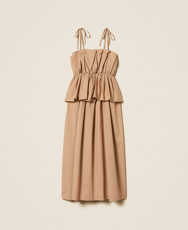 Long poplin dress with flounce