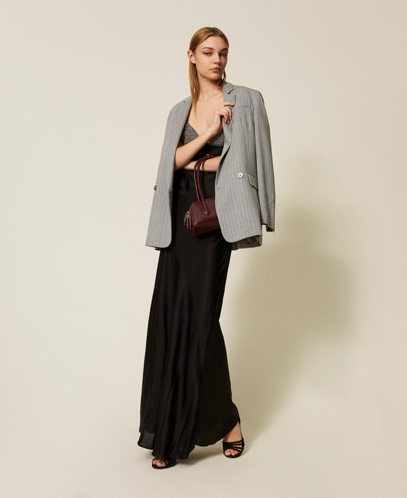 Long satin dress with embroidery Black Woman 252TT2130_00006_T0
