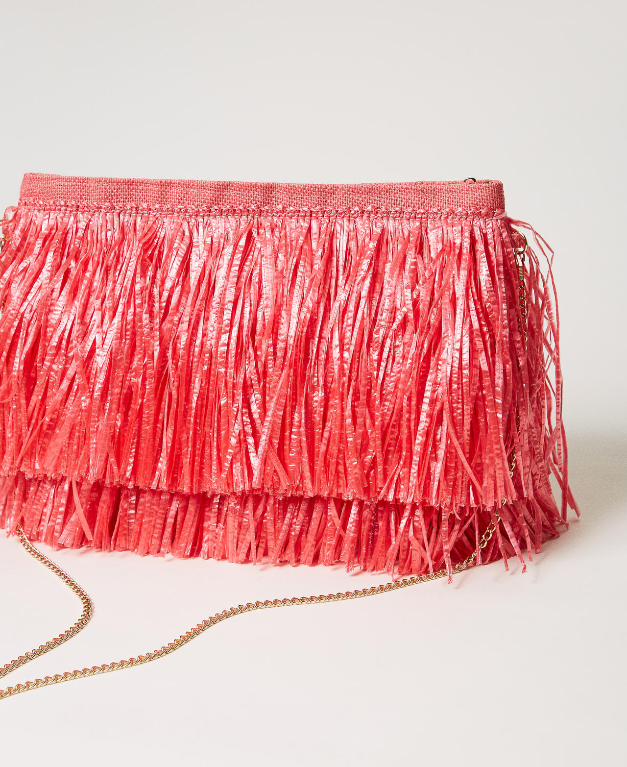 Jute shoulder bag with fringes Coral Sunset Woman 251LM8AEE_12360_03