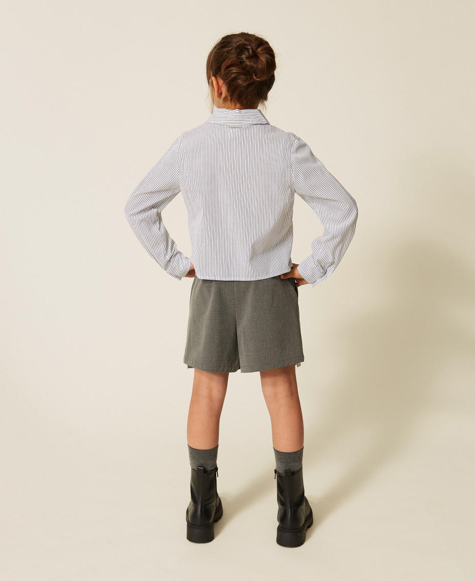 Chemise en popeline ray&eacute;e Rayure Blanc Cass&eacute;/Gris Anthracite Fille 262GJ214A_13821_03