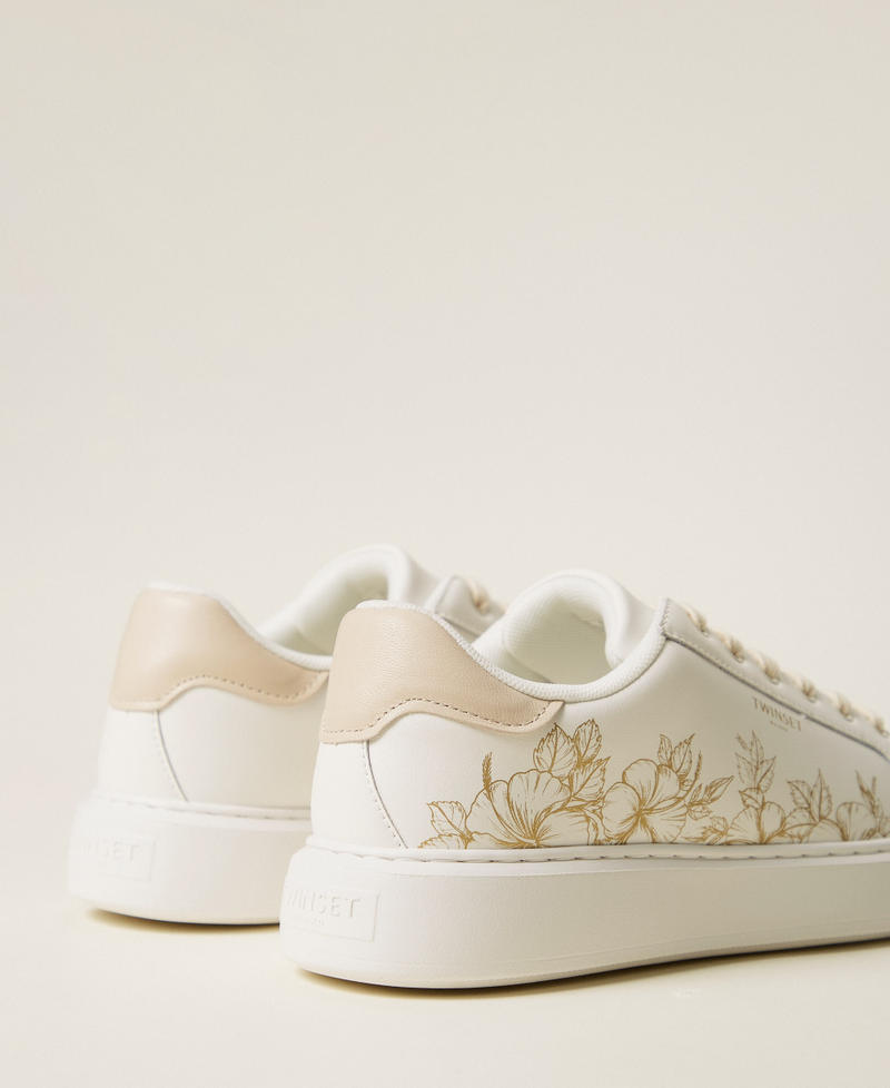 Leather trainers with floral embroidery Platinum Floral Print Woman 261TGT124_13543_03