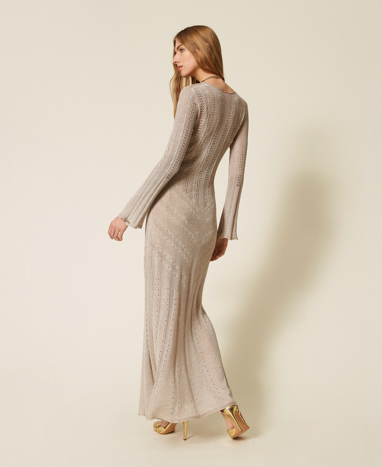 Long multi function knit dress with lurex Sand Lurex Woman 261TT3134_13564_03