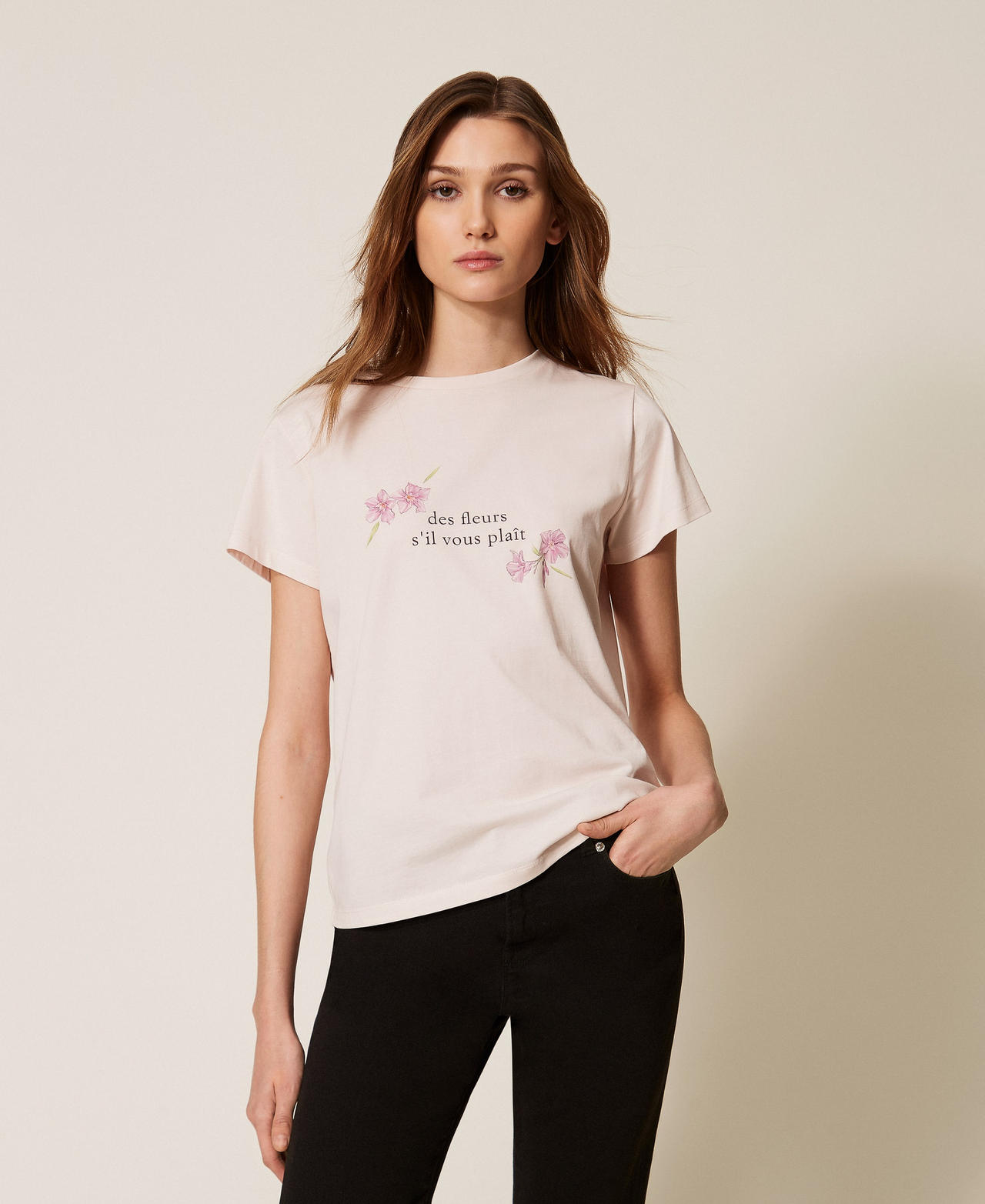 T-shirt regular avec imprim&eacute; Sable Rose Femme 261TP2341_00570_01