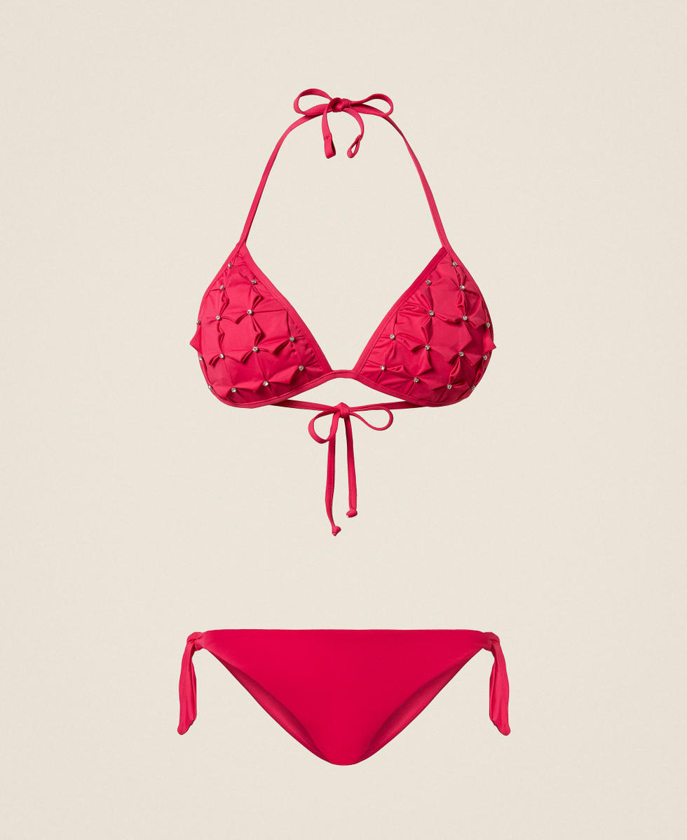 Triangel-Bikinitop mit Stickerei und Tanga Fuchsia Cyclamen Frau 261LBMB22_13188_S0