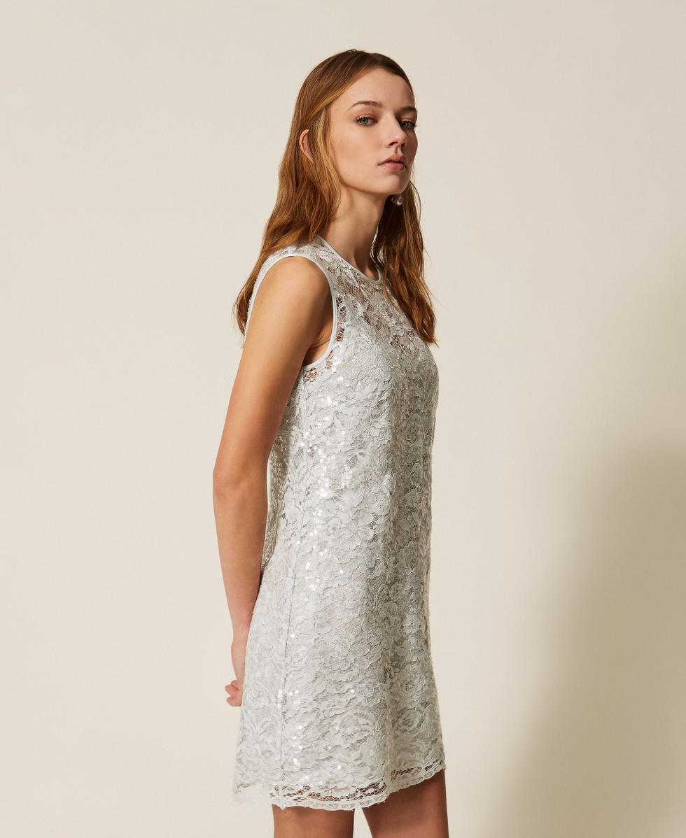 Short lace dress with sequins Aqua Blue Woman 261TP2631_13162_02