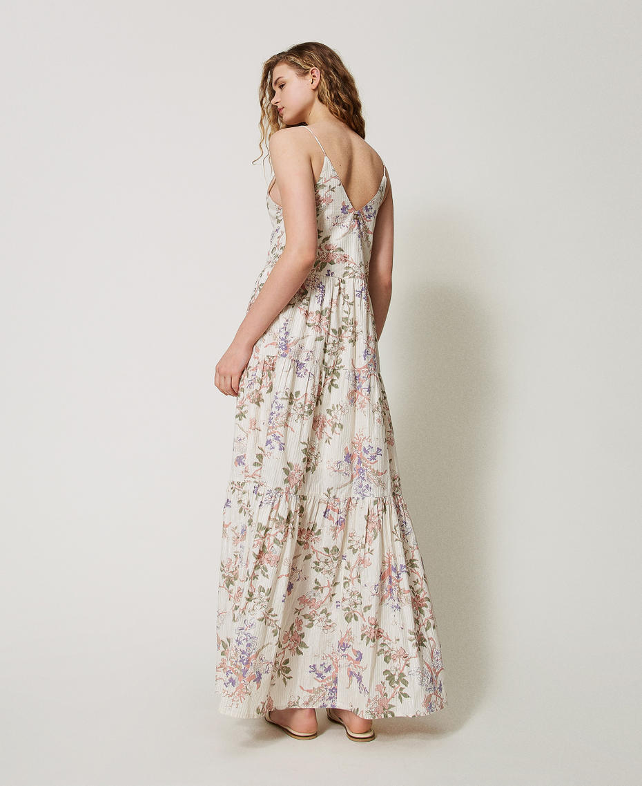 Long floral muslin dress Multicolour/Lurex Floral Print Woman 251TT2150_12494_03