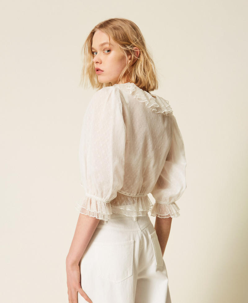 Hemdbluse aus floralem T&uuml;ll Wei&szlig; Vanille Frau 261TT2400_00145_03