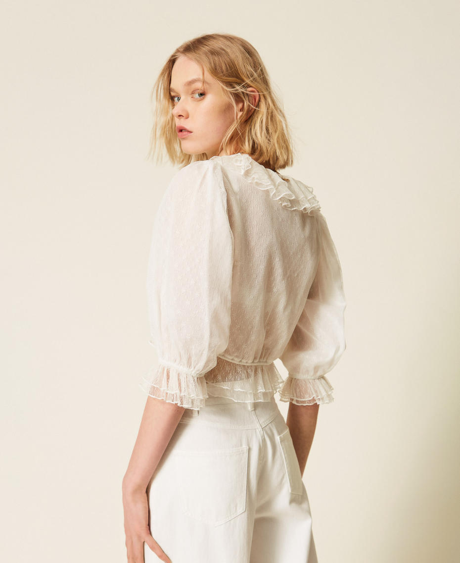 Hemdbluse aus floralem T&uuml;ll Wei&szlig; Vanille Frau 261TT2400_00145_03