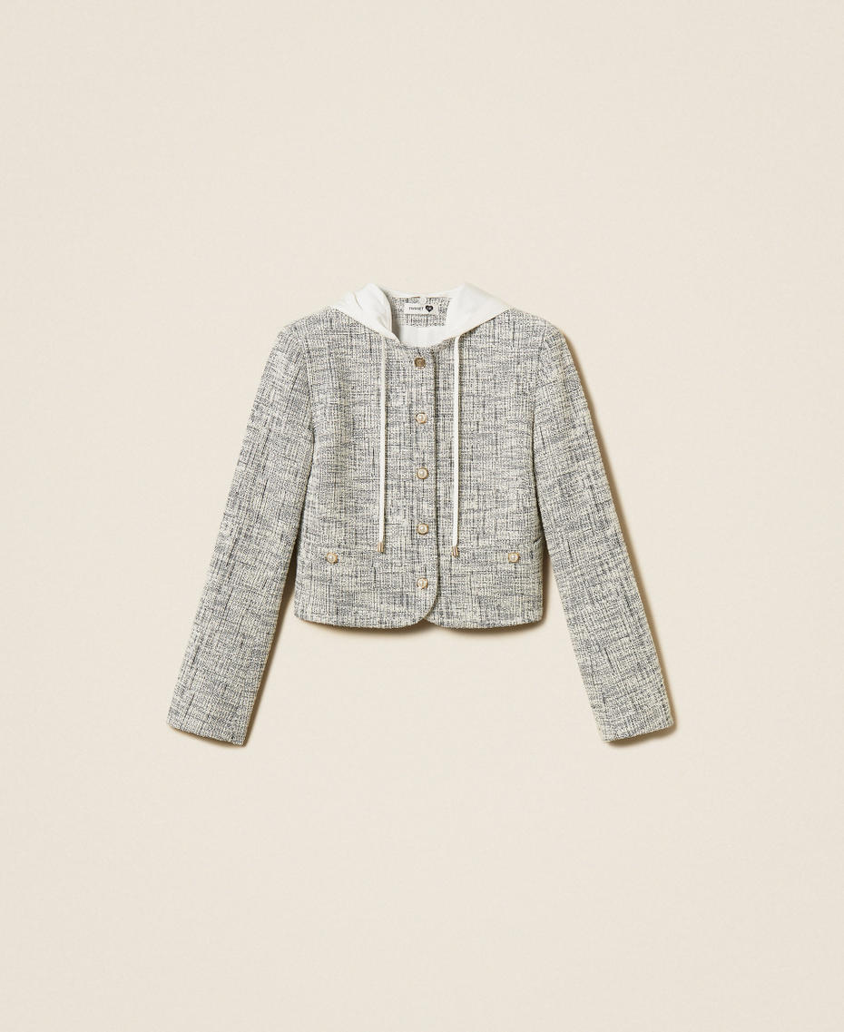 Woven plush fabric jacket Off White/Black Tweed Woman 262LI2HCC_13877_S0