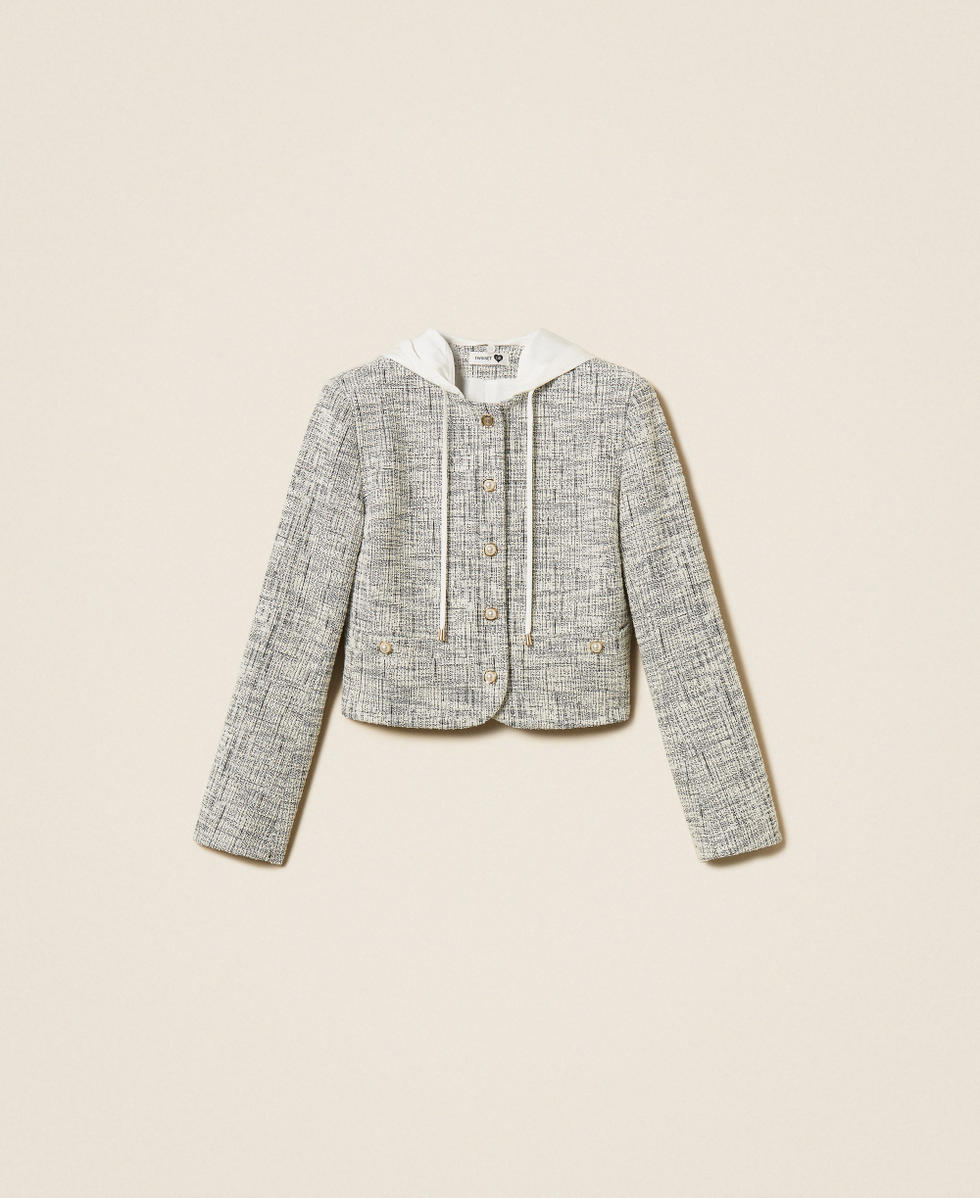 Chaqueta de felpa trenzada Tweed Off White / Negro Mujer 262LI2HCC_13877_S0