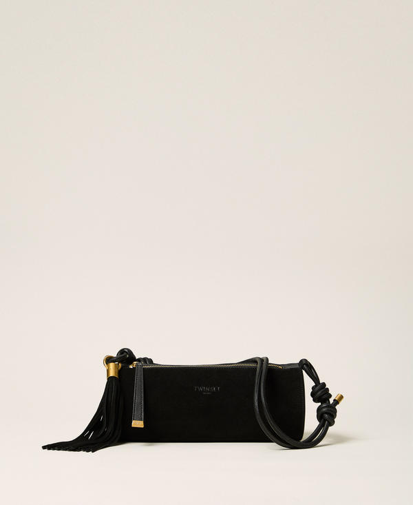 Zylindertasche aus Veloursleder mit Quaste