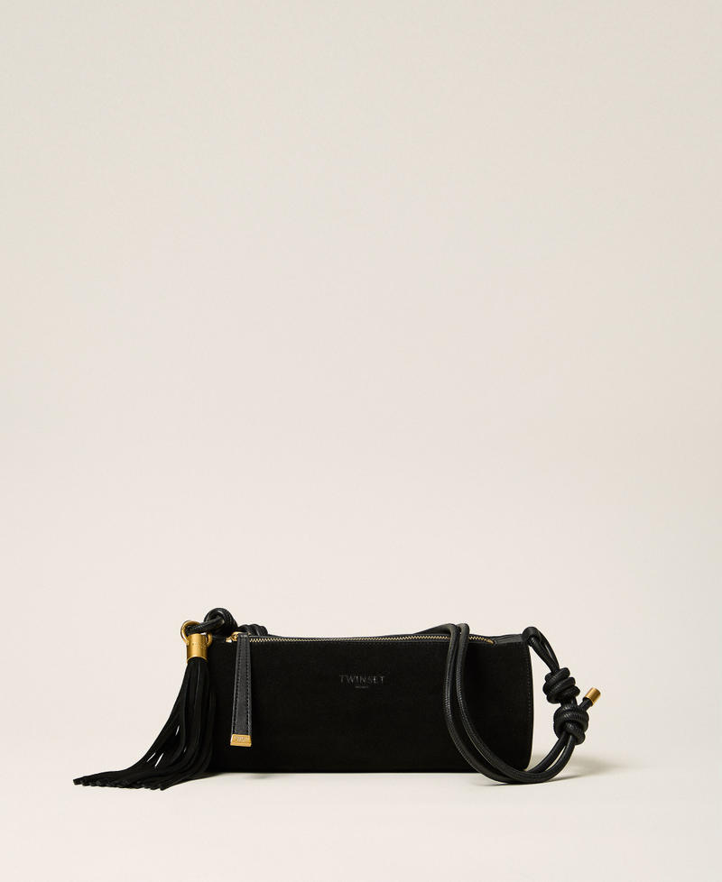 Zylindertasche aus Veloursleder mit Quaste Schwarz Frau 262TD8232_00006_01