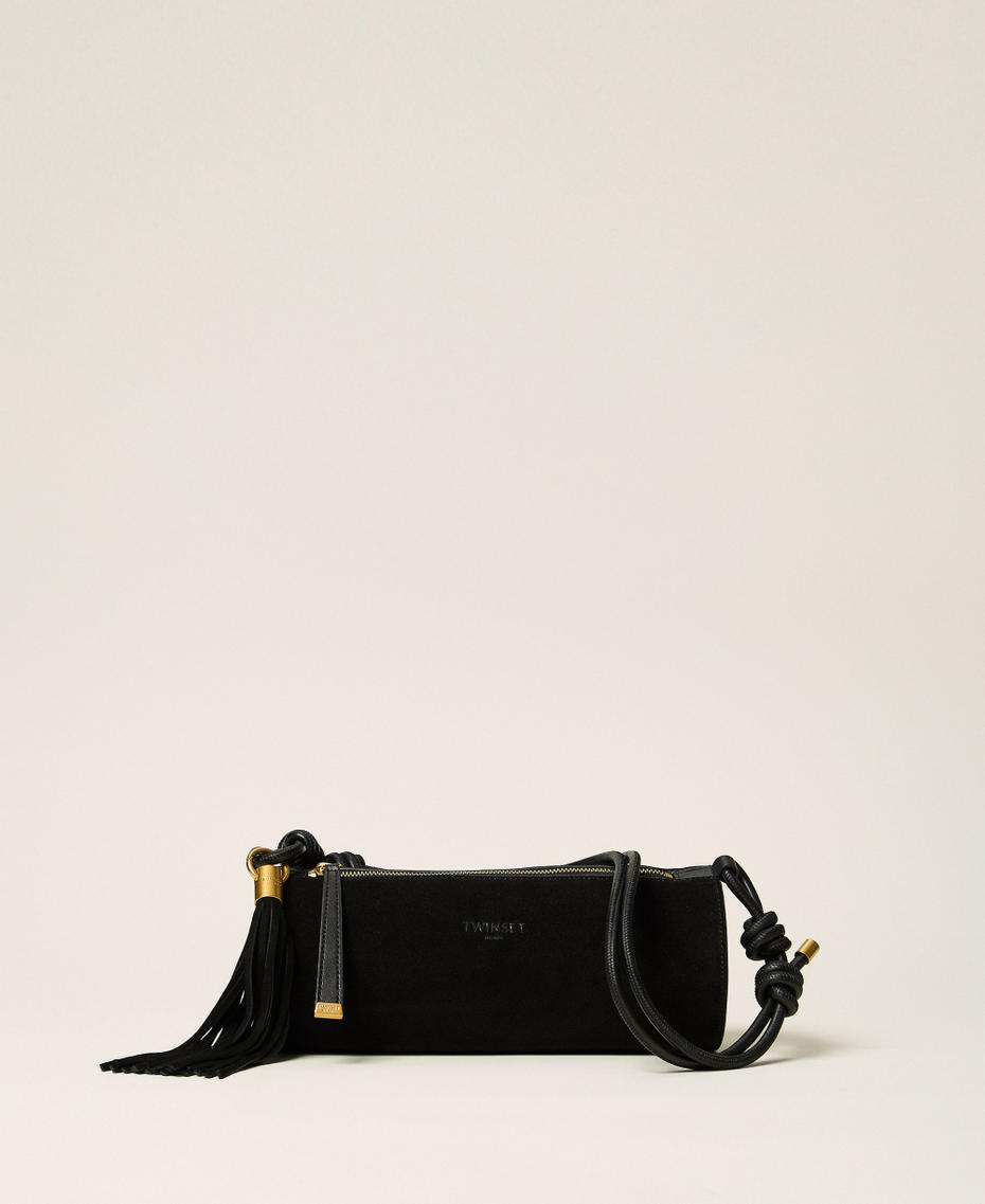 Zylindertasche aus Veloursleder mit Quaste Schwarz Frau 262TD8232_00006_01