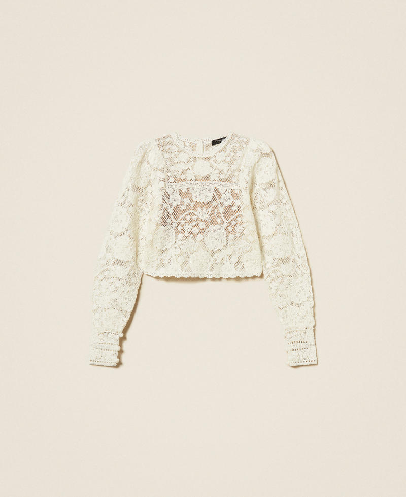 Wool blend crochet jumper White Snow Woman 252TS3190_00282_S0