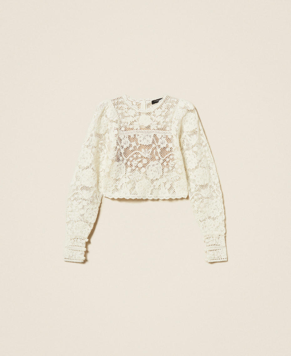 Wool blend crochet jumper White Snow Woman 252TS3190_00282_S0