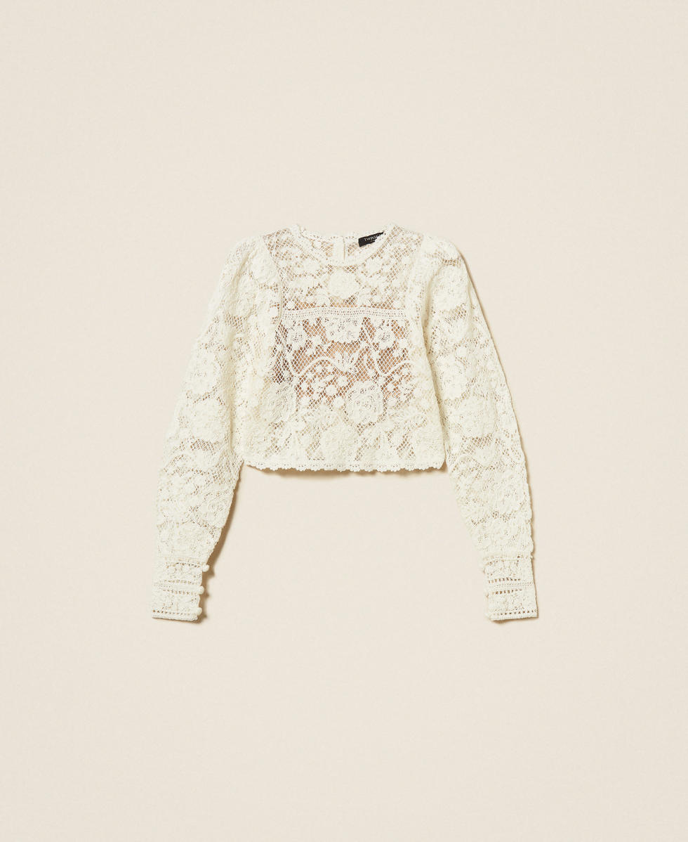 Wool blend crochet jumper White Snow Woman 252TS3190_00282_S0