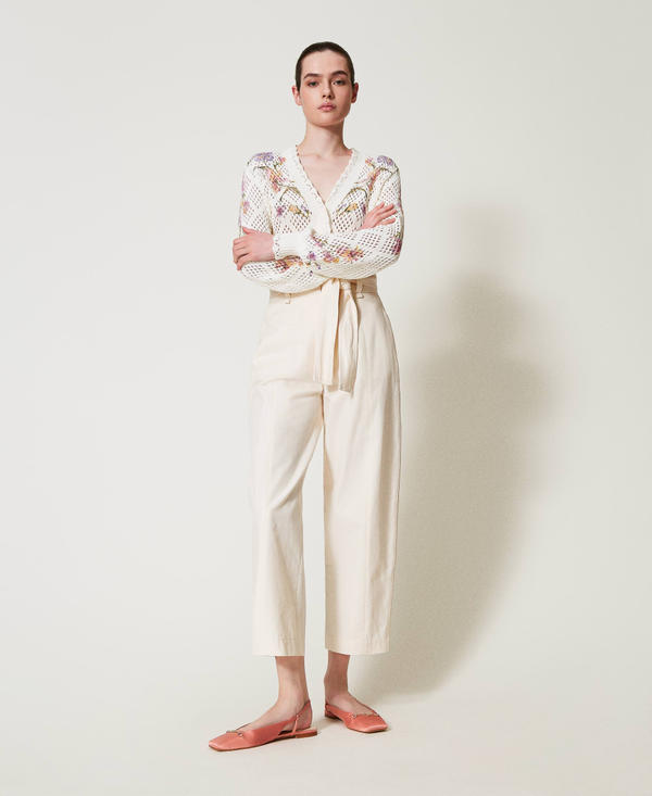 Cotton blend gabardine trousers with belt