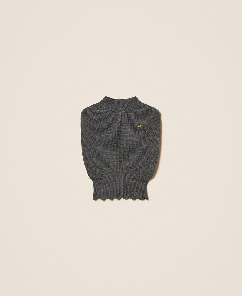 Wool blend top with brooch Dark Grey Melange Woman 262TP3050_12839_S0