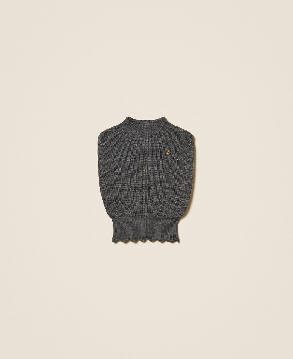 Wool blend top with brooch Dark Grey Melange Woman 262TP3050_12839_S0