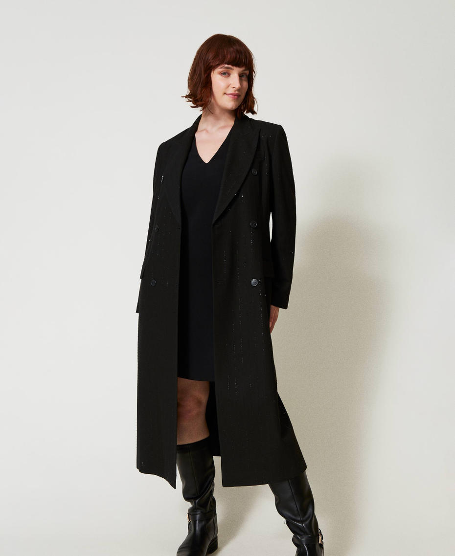 Cloth coat with sequins Black Woman 242TT2164_00006_01