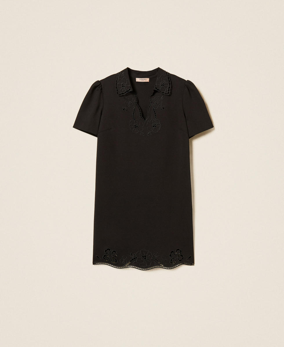 Vestido corto con bordado ingl&eacute;s Negro Mujer 262TP2671_00006_S0