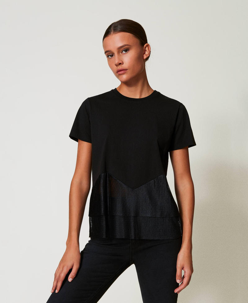 T-shirt con balze in tulle Nero Donna 242TT2470_00006_01