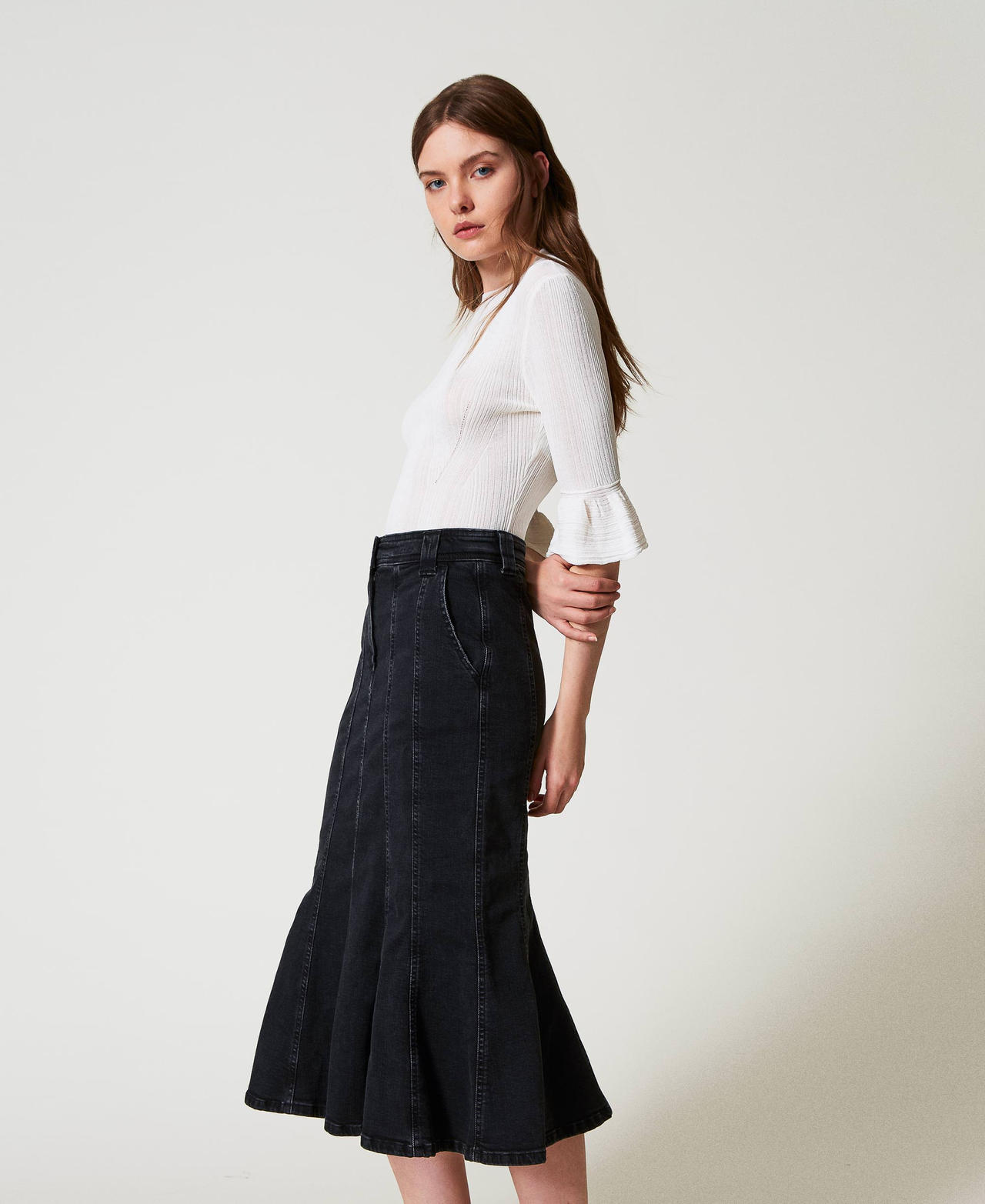 Gonna in jeans con pieghe Denim Nero Donna 251AP2371_01103_01