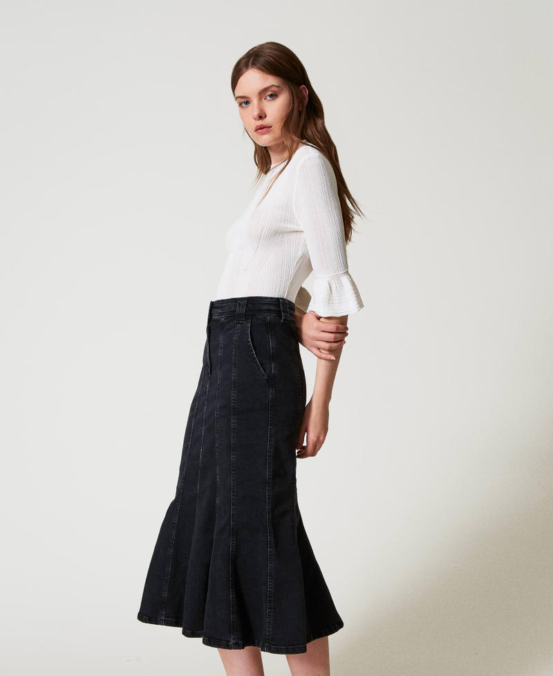 Gonna in jeans con pieghe Denim Nero Donna 251AP2371_01103_01