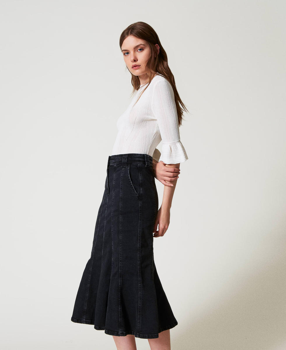 Jeansrock mit Falten Denimschwarz Frau 251AP2371_01103_01