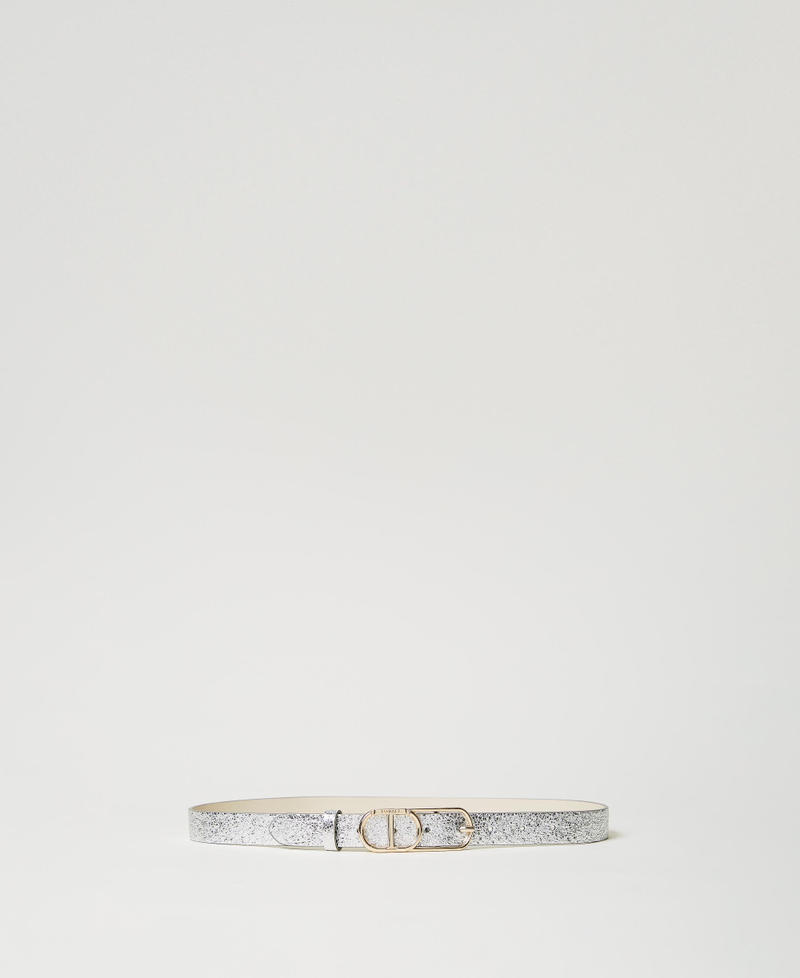 Gürtel aus Craquelé-Leder mit „Oval T“-Schnalle Silber Frau 251TA4110_00995_01