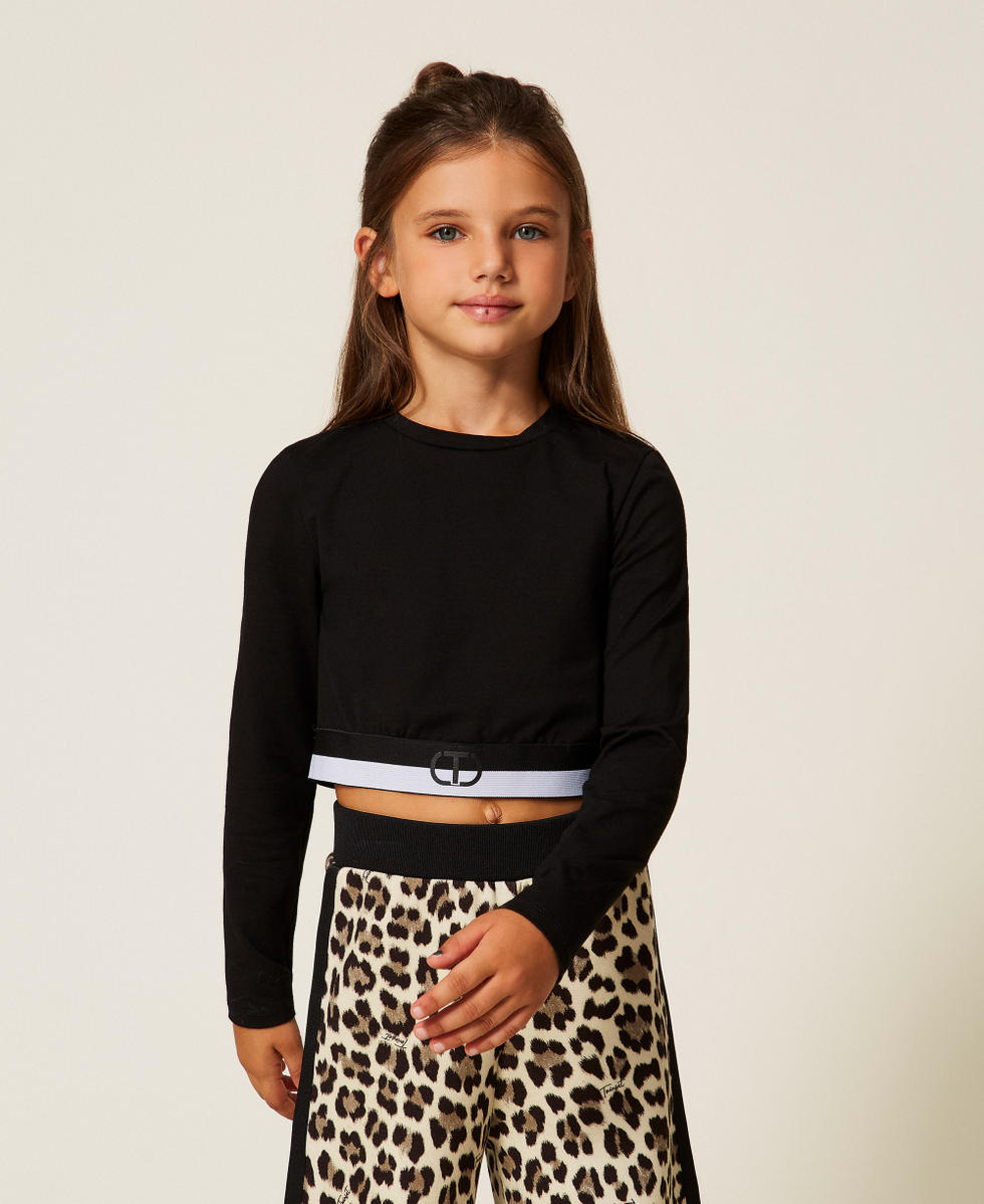 Cropped T-shirt with Oval T logo