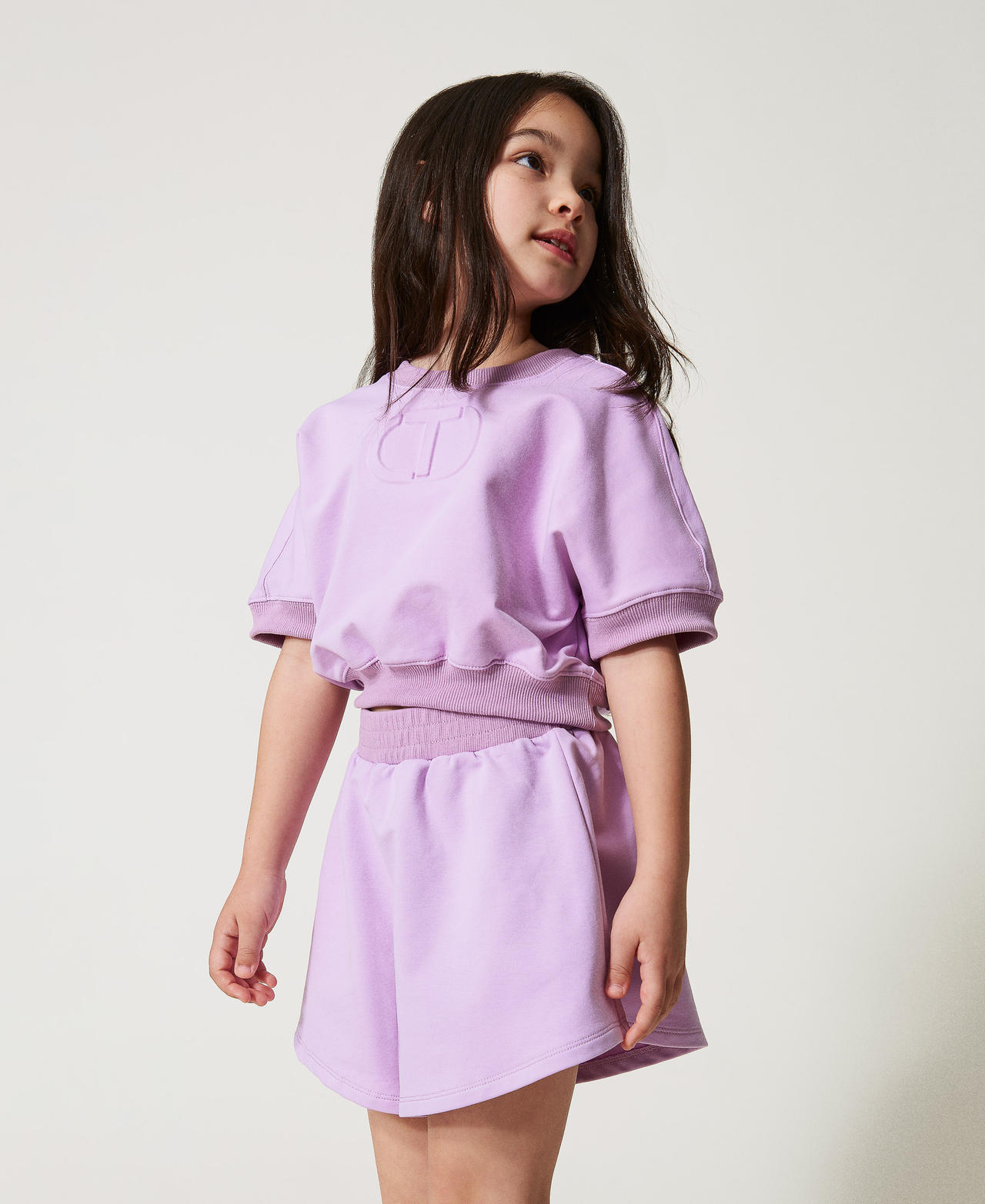Felpa con Oval T e shorts Pastel Violet Bambina 251GJ2580_11862_02